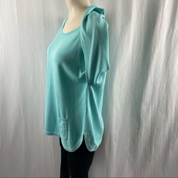 Repeat Mint Blue/Green Scoop Neck Long Sleeve Sweater with Patch Front Pockets S - Picture 7 of 8